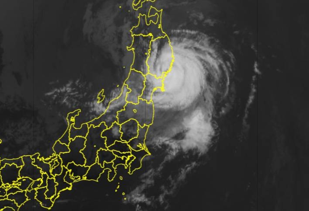 Ein Satellitenbild zeigt den Tropensturm Maria über Tohoku am Montagmorgen  Ein Satellitenbild zeigt den Tropensturm Maria über Tohoku am Montagmorgen