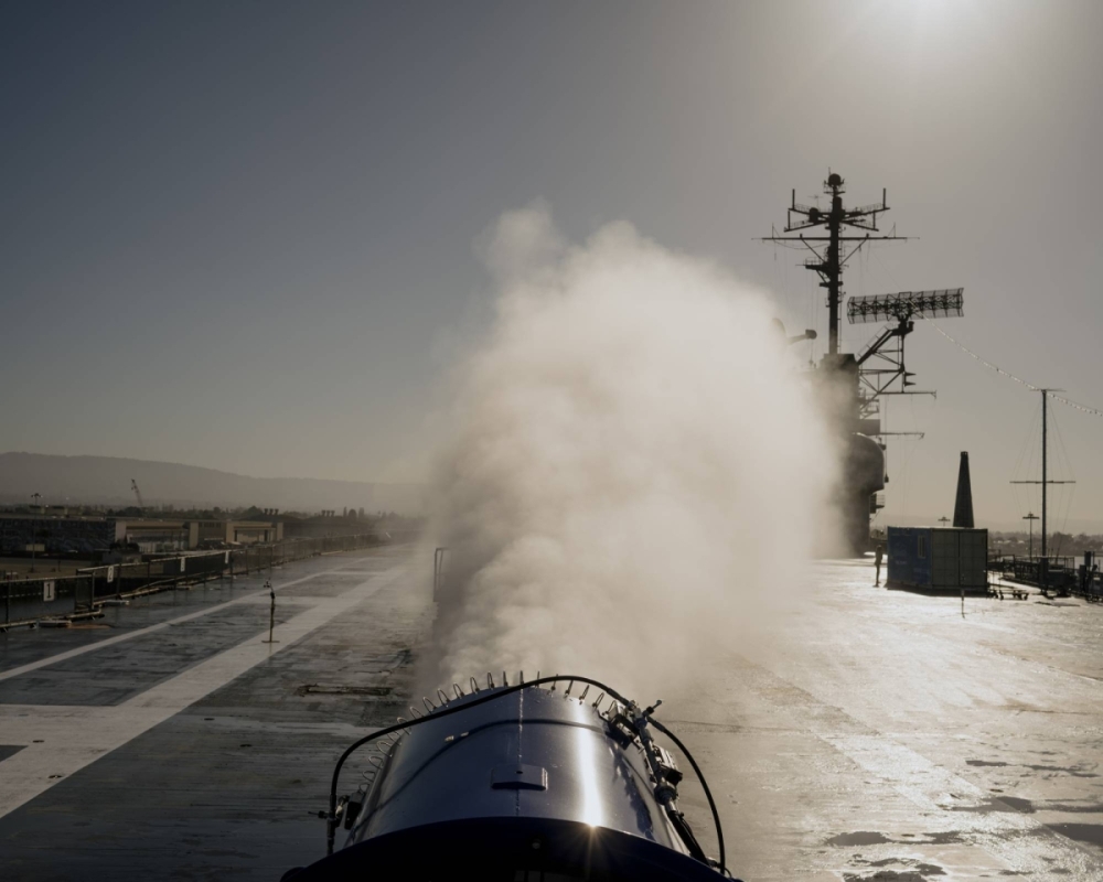 A test of a cloud brightening system in Alameda, California in April. Proposals to reduce global warming by adding particles to the atmosphere that can reflect the sun's rays have proven to be highly controversial.