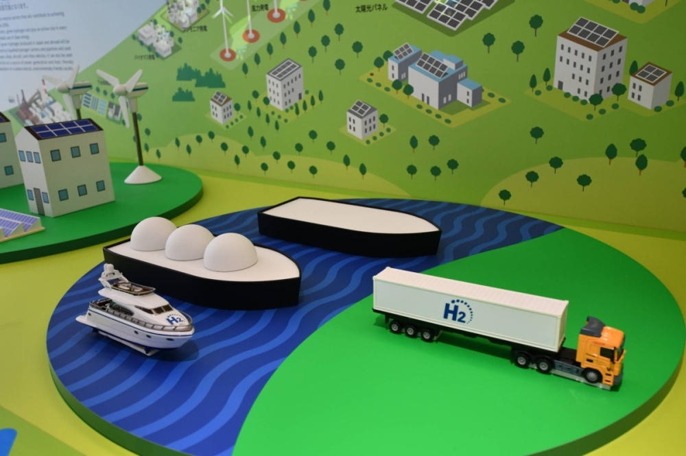 A display at the Tokyo Hydrogen Museum showing a variety of uses for hydrogen in the transportation sector. Despite the capital's enthusiasm, the outlook is dim for many proposed uses for the fuel.