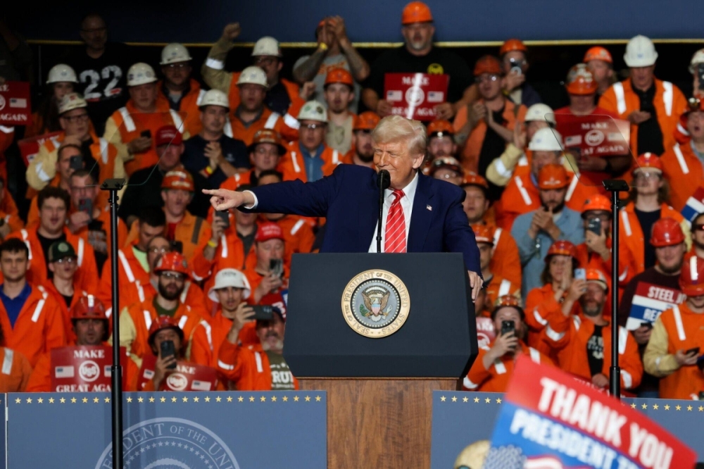 U.S. President Donald Trump at the U.S. Steel Corporation Irvin Works facility in West Mifflin, Pennsylvania, on Friday U.S. President Donald Trump at the U.S. Steel Corporation Irvin Works facility in West Mifflin, Pennsylvania, on Friday