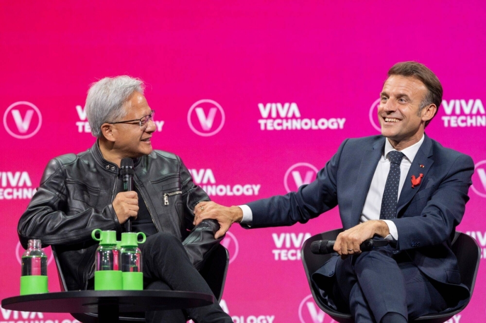 Huang and French President Emmanuel Macron at the 2025 VivaTech conference in Paris on June 11 Huang and French President Emmanuel Macron at the 2025 VivaTech conference in Paris on June 11