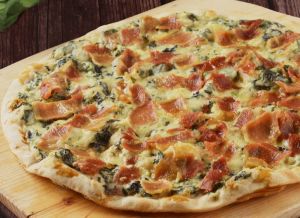 The new Shakey’s Spinach and Glazed Bacon pizza.